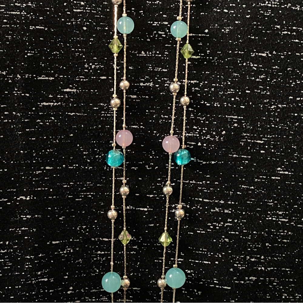 Multi-Strand Pastel Gemstone Bead Necklace Aqua | Pink | Lime | Silver-Tone - Picture 2 of 5